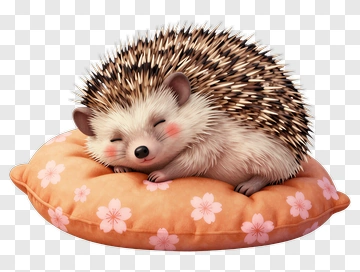 Cute Hedgehog Sleeping On A Pillow PNG