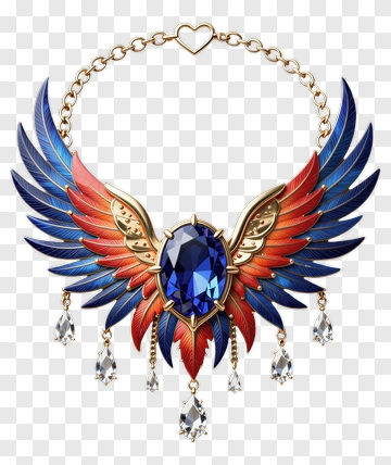 Winged Jewelry Necklace With Blue Gemstone PNG