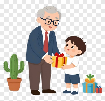 Happy Grandfather Giving A Gift To A Boy PNG
