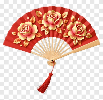 Red Fan With Roses PNG