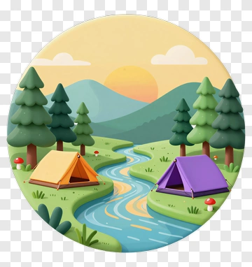 Colorful Camping Scene By A River PNG