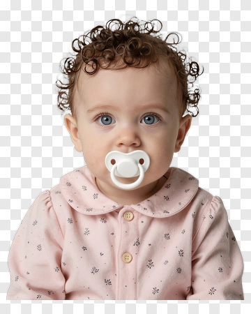 Baby With Pacifier And Curly Hair PNG