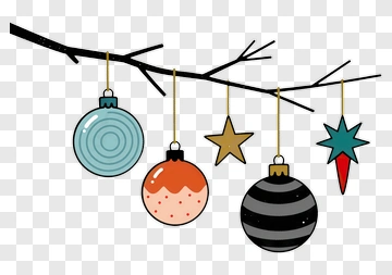 Colorful Christmas Ornaments Hanging From A Branch PNG