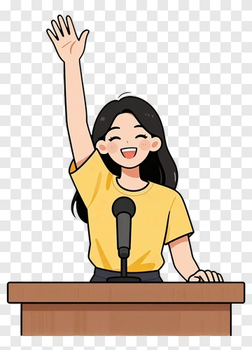 Happy Girl Raising Hand At A Podium PNG