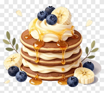 Stack Of Pancakes With Bananas And Blueberries PNG