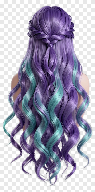 Long Purple And Teal Wavy Hair PNG
