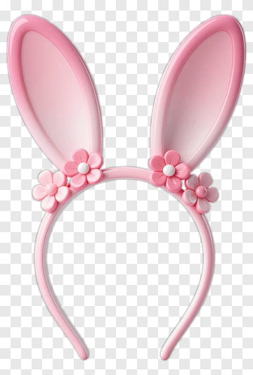 Pink Bunny Ears Headband With Flowers PNG