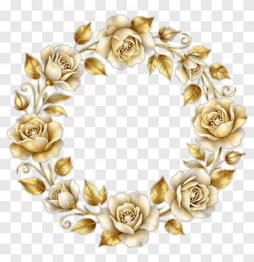 Elegant Floral Wreath With Gold Roses PNG