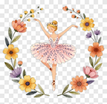 Ballet Dancer Surrounded By Colorful Flowers PNG