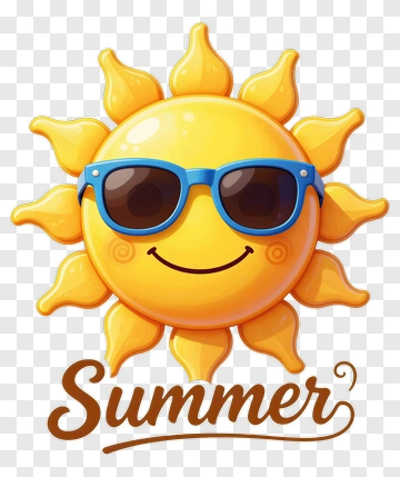 Cartoon Sun With Sunglasses And Summer Text PNG