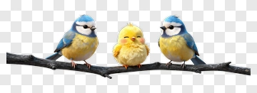 Three Colorful Birds On A Branch PNG