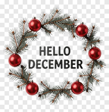Christmas Wreath With Hello December Text PNG