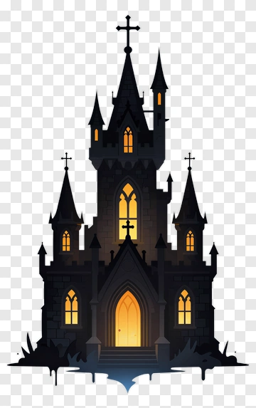 Haunted Castle With Illuminated Windows PNG