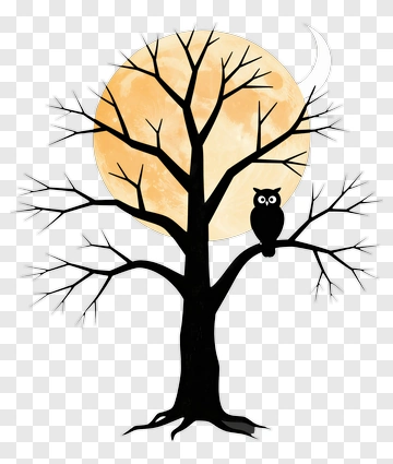 Tree Silhouette With Owl Against Full Moon PNG