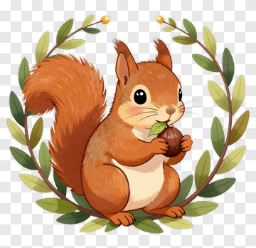 Cartoon Squirrel Holding An Acorn PNG