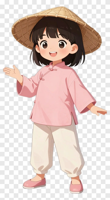 Cartoon Girl Wearing A Straw Hat PNG