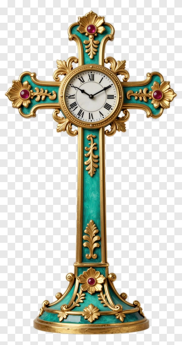 Ornate Clock In Cross Shape PNG