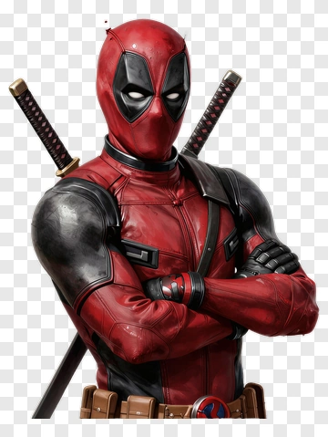 Deadpool Character In Red And Black Costume PNG