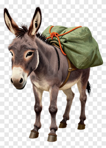 Donkey Carrying A Green Pack PNG