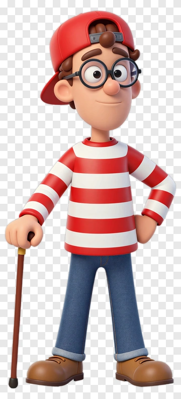 Cartoon Character In Striped Shirt And Cap PNG