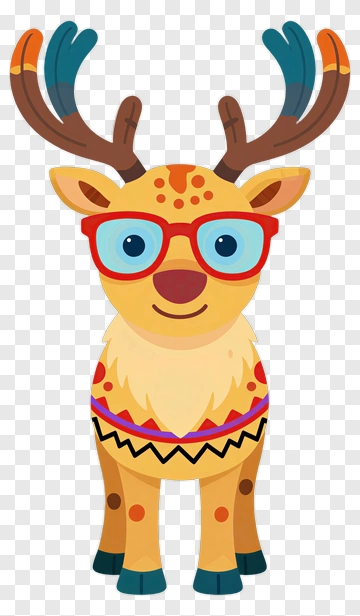 Cartoon Reindeer Wearing Glasses PNG