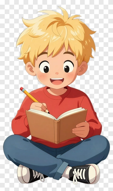 Happy Boy Writing In A Notebook PNG