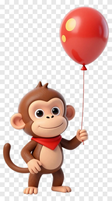 Cartoon Monkey Holding A Red Balloon PNG