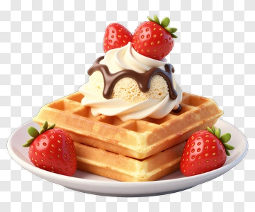 Delicious Waffles With Strawberries And Ice Cream PNG