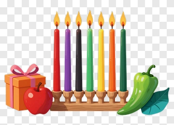 Colorful Hanukkah Menorah With Candles And Gifts PNG
