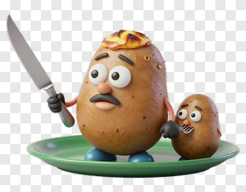 Cartoon Potato Holding A Knife PNG