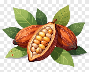 Cocoa Pod With Beans And Leaves PNG