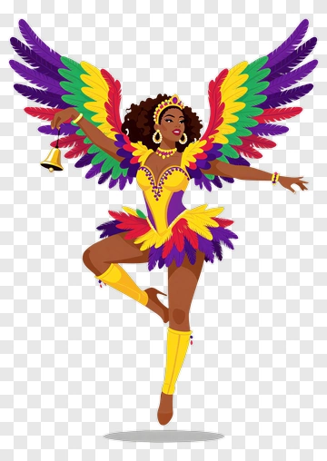 Colorful Carnival Dancer With Feathered Wings PNG