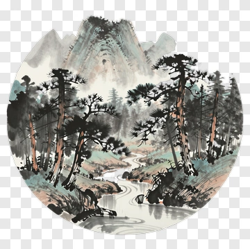 Mountain Landscape With Trees And River PNG