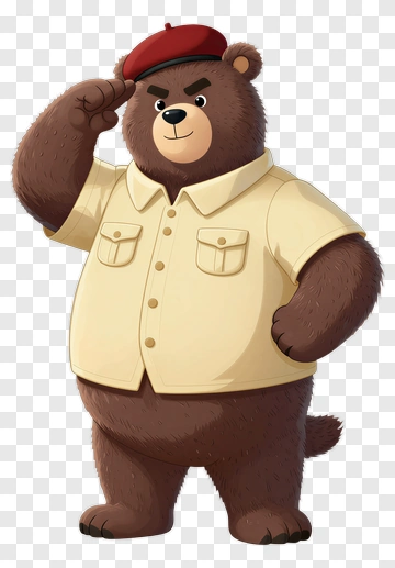 Cartoon Bear Saluting In A Beret PNG