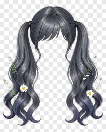 Long Gray Hair With Flowers PNG