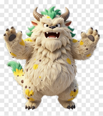 Cartoon Monster With Horns And Green Hair PNG