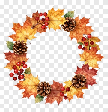 Autumn Leaf Wreath With Pinecones And Berries PNG