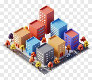 Colorful 3D Cityscape With Buildings And Trees PNG