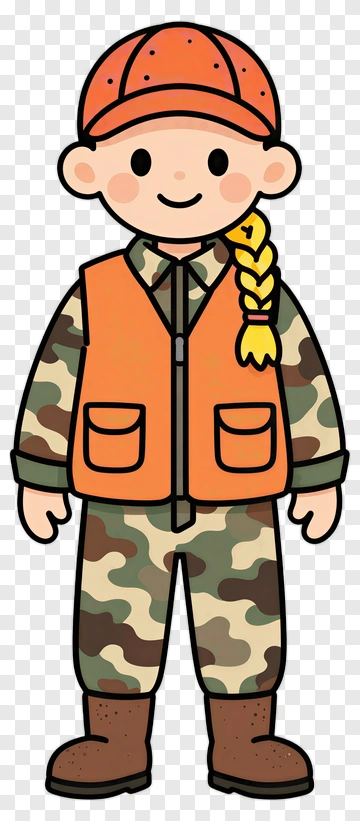 Cartoon Girl In Camouflage Hunting Outfit PNG