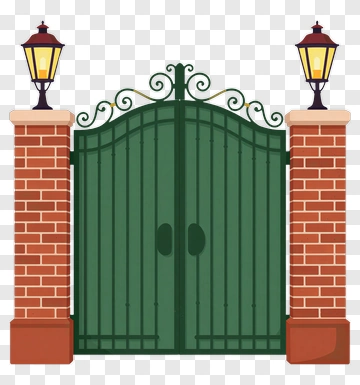 Green Garden Gate With Lanterns PNG