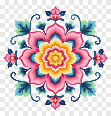 Colorful Floral Mandala Design PNG