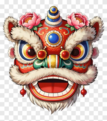 Colorful Chinese Lion Dance Mask PNG