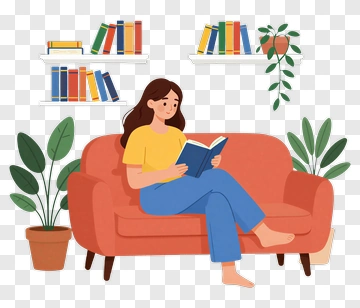 Woman Reading A Book On A Couch PNG