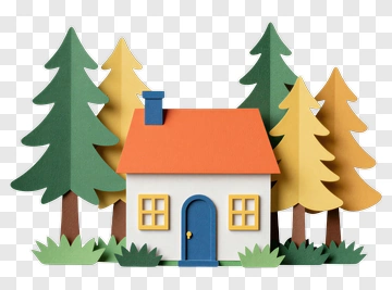 Colorful Paper House Surrounded By Trees PNG