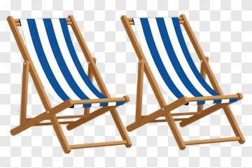 Wooden Beach Chairs With Blue Stripes PNG
