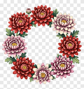 Floral Wreath Of Colorful Chrysanthemums PNG