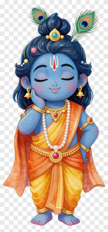 Cartoon Krishna With Peacock Feather PNG
