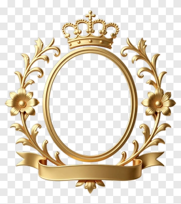 Golden Frame With Crown And Floral Decoration PNG