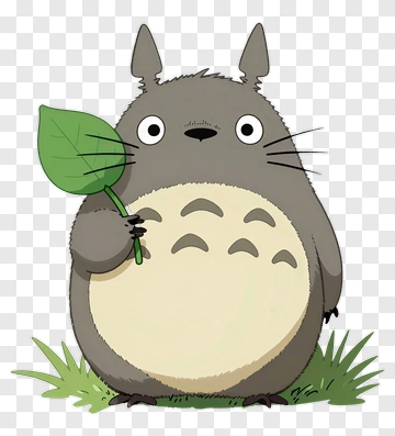 Cartoon Totoro Holding A Leaf PNG