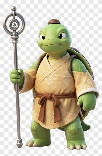 3D Turtle Holding A Staff PNG